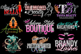 do eyelashes, hair, makeup, lips, nails, cosmetics and beauty logo design