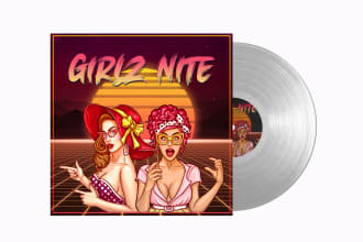 design 80s retro synthwave single album cover artwork for music