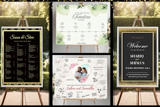 design beautiful wedding invitations, save the date, welcome signs, rsvp, menu