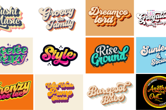 design retro, hippie, striped, funky 70s logo for your brand