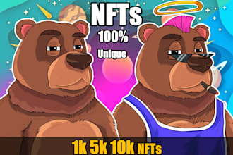 create 1k 10k 100k unique nft collection, generation opensea