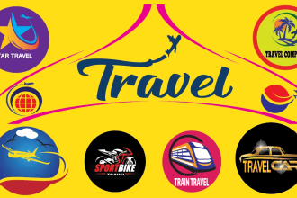 design outdoor hiking mountain transport and travel logo
