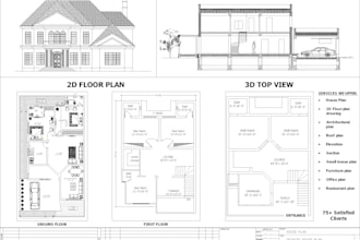 do 2d floor plan, house plan, elevations, in autocad