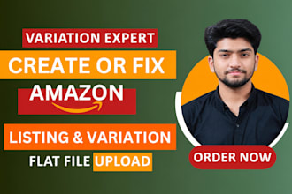 create amazon listing, fba product upload, variations and fix amazon listing