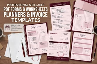 design fillable PDF forms, worksheets, planner and invoice templates