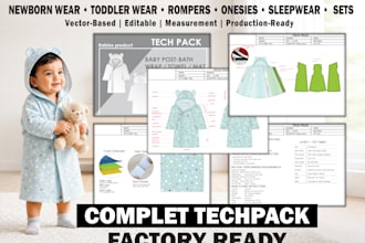 design tech pack baby flat sketch kids fashion illustration