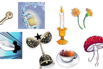 draw 2d plants, stones, food and objects for you