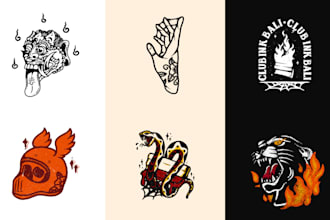 draw vintage t shirt design with a bold line