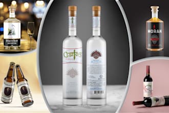 do wine label, beer, gin, whiskey and vodka label design