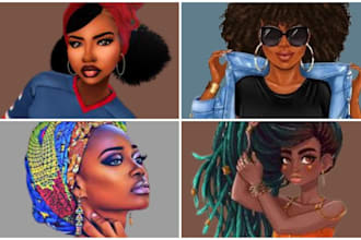 do african girl character, childrens book illustrations