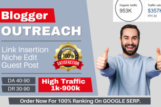 do blogger outreach for niche edit, link insertion,guest post, dofollow backlink