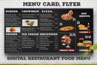 design digital restaurant menu, food flyer, screen menu, food menu, price sheet