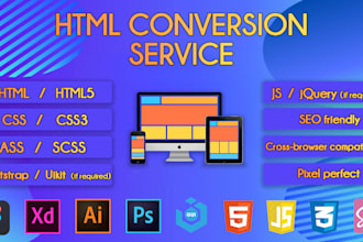 convert figma PSD xd to HTML CSS sass bootstrap uikit js jquery