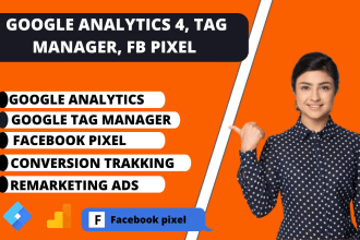 setup google analytics, tag manager with facebook pixel,  remarketing ads