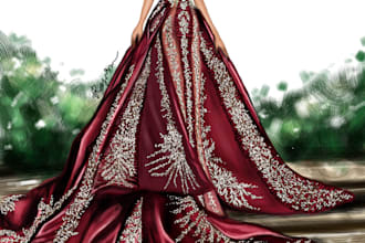 draw fashion illustration such as dress and gown