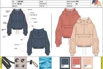 design apparel clothing technical flat sketch, and tech pack design