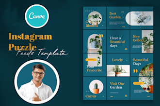 design aesthetic instagram puzzle feed, template using canva