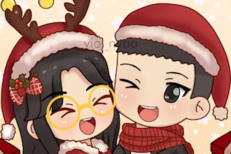 draw cute couple portrait chibi style for valentine gift