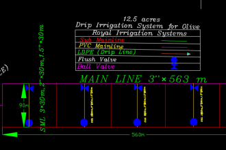 design a drip sprinkler and popup irrigation system layout and boq