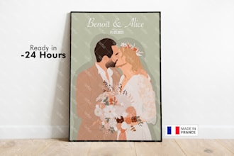 draw custom portrait, couple, minimalist illustration, gift idea, wedding
