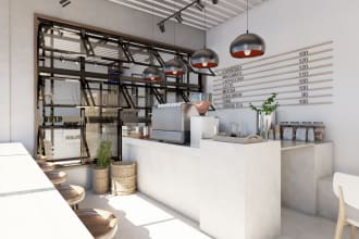 do design and 3d rendering for your cafe and coffee shop