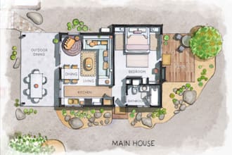 hand draw 2d floor plans of houses, buildings, and spaces