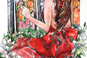 draw aesthetic watercolor postcard, greeting, birthday card