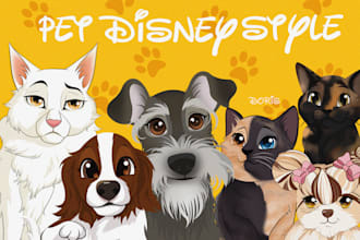 draw your pet into disney style cartoon ilustration