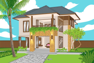 create fan art house illustration and forest environment