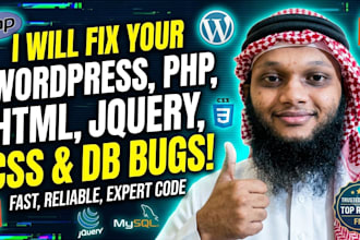 fix wordpress, php, html, jquery, css, database bugs