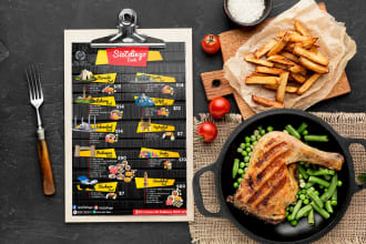 design restaurant menu, signage, and posters