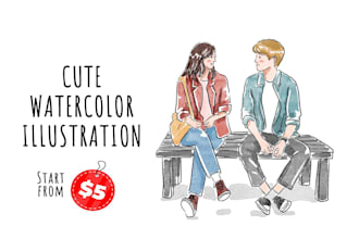 draw cute watercolor illustration for you