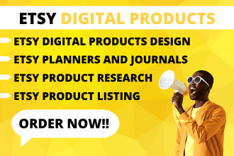 design product images, etsy planner, etsy SEO or product branding or listing