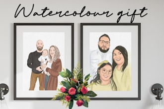 draw cute couple potrait in watercolor for wedding gift