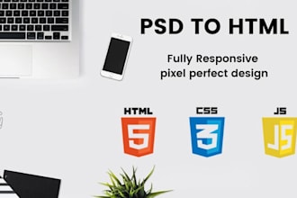 convert PSD to HTML, xd to HTML, figma to HTML with responsive design