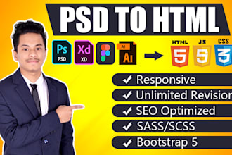 convert psd to html, figma to html, xd to html bootstrap5