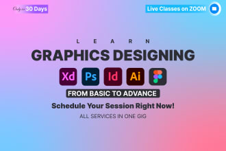 teach you adobe illustrator, photoshop, xd, indesign, coreldraw and figma