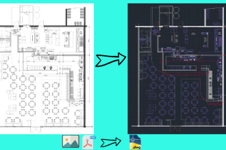 convert hand sketch, jpg, pdf or blueprint sketch to autocad, dwg, dxf