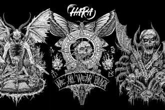 draw dark, brutal, horror, metal tshirt album art illustration