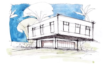 draw watercolour rough drawings of buildings, houses in free hand sketchy style
