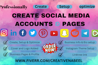 create social media accounts, set up business pages and optimize