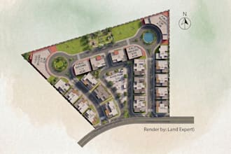 render estate map, plat map, lot plan or 2d  drawing