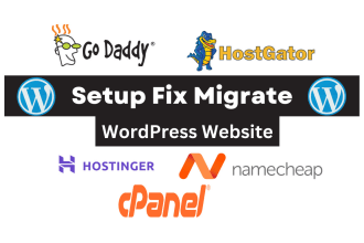 fix,setup,migrate wordpress on godaddy,namecheap,hostinger,hostgator,cpanel