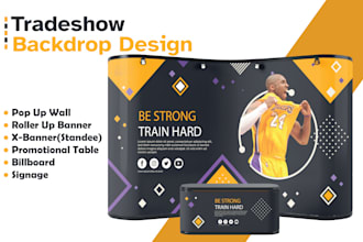 design trade show backdrop and roll up banner for exhibition