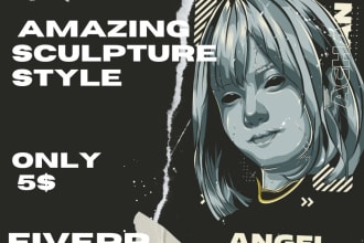 draw a cartoon portrait with a cool and amazing sculpture style
