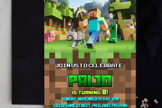 design minecraft surprise birthday party invitation
