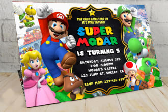 design super mario surprise birthday party invitation