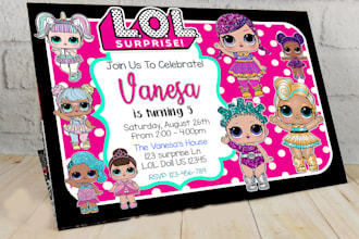 design lol dolls surprise birthday party invitation