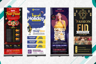 design creative roll up banner, billboard, signage, yard, ads in 24 hours