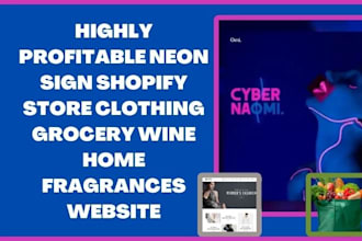 design neon sign shopify store clothing grocery wine home fragrances website